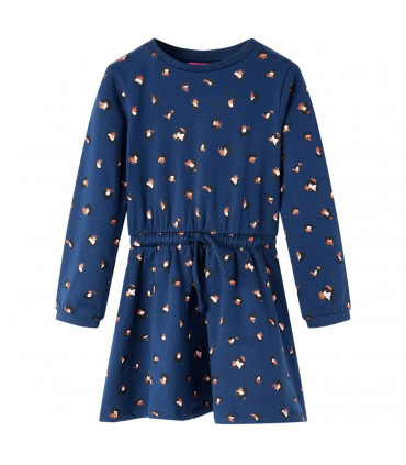 Kids' Dress with Long Sleeves Navy Blue 140