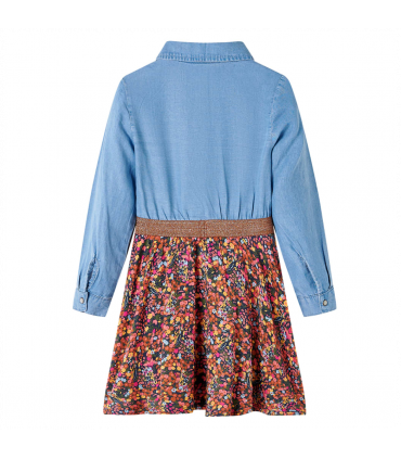 Kids' Dress with Long Sleeves Navy and Denim Blue 116