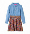 Kids' Dress with Long Sleeves Navy and Denim Blue 140