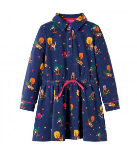 Kids' Dress with Long Sleeves and Drawstring Navy 116