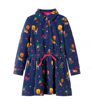 Kids' Dress with Long Sleeves and Drawstring Navy 116