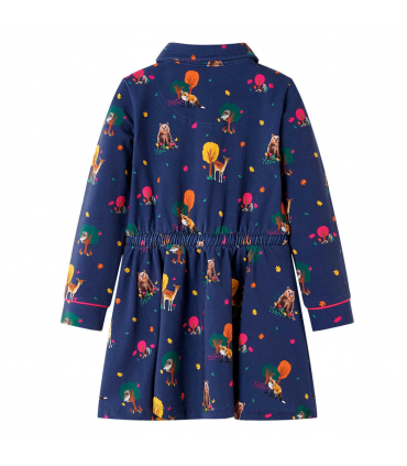 Kids' Dress with Long Sleeves and Drawstring Navy 116