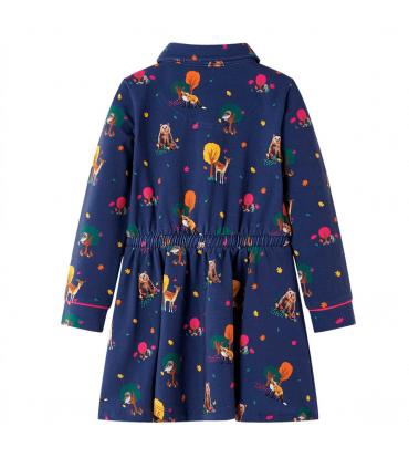 Kids' Dress with Long Sleeves and Drawstring Navy 128