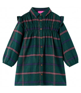Kids' Dress with Long Sleeves and Ruffles Dark Green 104