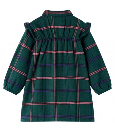 Kids' Dress with Long Sleeves and Ruffles Dark Green 128
