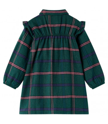 Kids' Dress with Long Sleeves and Ruffles Dark Green 140