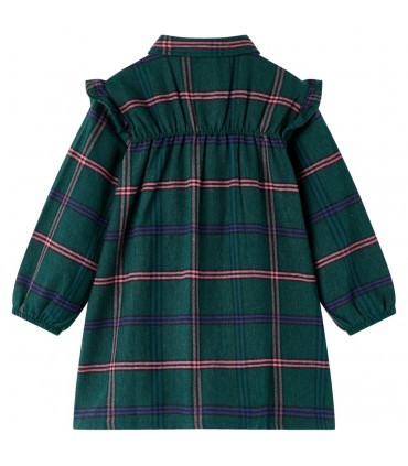 Kids' Dress with Long Sleeves and Ruffles Dark Green 92
