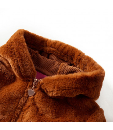Kids' Hooded Jacket Faux Fur Cognac 116