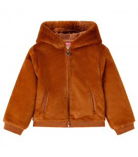Kids' Hooded Jacket Faux Fur Cognac 128