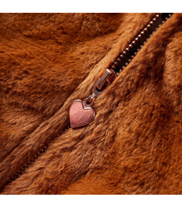 Kids' Hooded Jacket Faux Fur Cognac 128