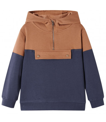 Kids' Hooded Sweatshirt with Half Zip Anthracite and Cognac 116