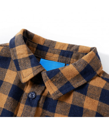 Kids' Plaid Shirt Cognac and Blue 116