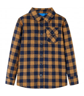 Kids' Plaid Shirt Cognac and Blue 92