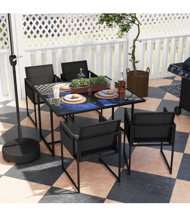 Outsunny 4 Seater Outdoor Table and Chairs with Adjustable Backrest for Garden