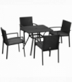 Outsunny 4 Seater Rattan Garden Dining Set Outdoor with Umbrella Hole - Black