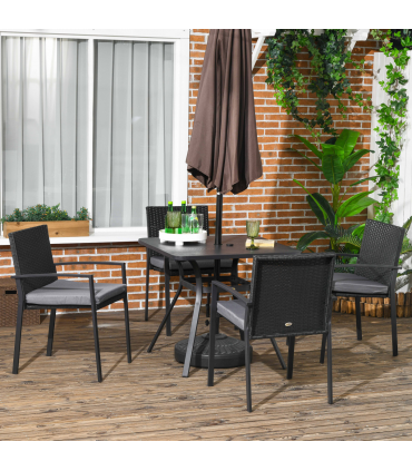 Outsunny 4 Seater Rattan Garden Dining Set Outdoor with Umbrella Hole - Black
