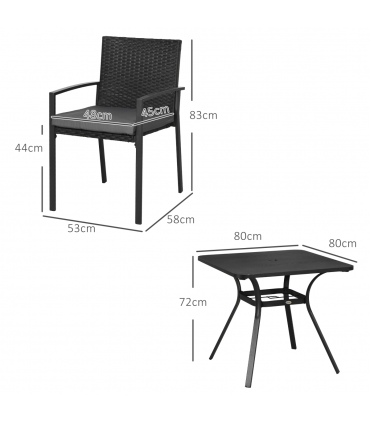 Outsunny 4 Seater Rattan Garden Dining Set Outdoor with Umbrella Hole - Black