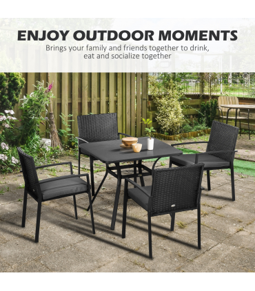 Outsunny 4 Seater Rattan Garden Dining Set Outdoor with Umbrella Hole - Black