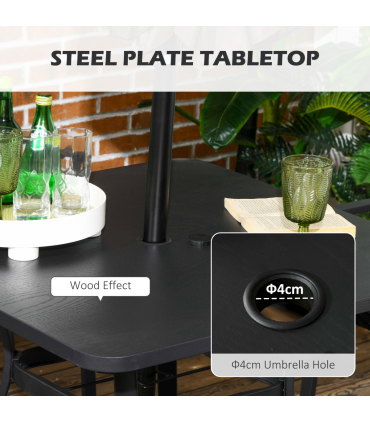 Outsunny 4 Seater Rattan Garden Dining Set Outdoor with Umbrella Hole - Black