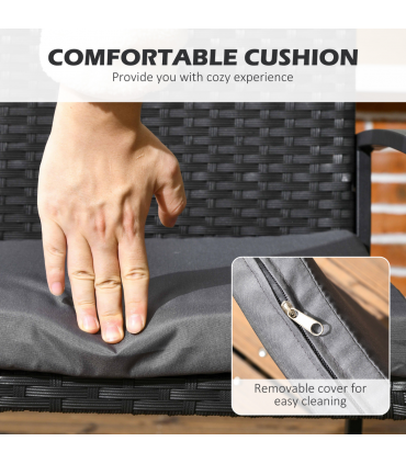 Outsunny 4 Seater Rattan Garden Dining Set Outdoor with Umbrella Hole - Black