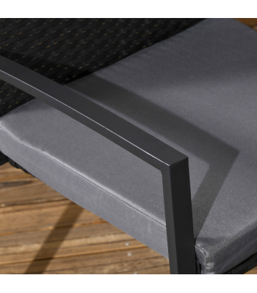 Outsunny 4 Seater Rattan Garden Dining Set Outdoor with Umbrella Hole - Black