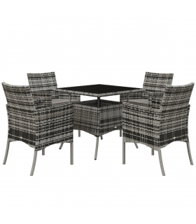 Outsunny 4 Seater Rattan Garden Furniture Set w/ Tempered Glass Tabletop - Grey