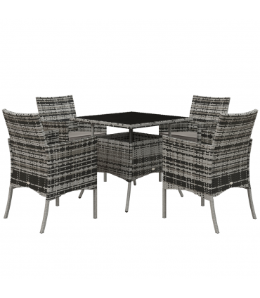 Outsunny 4 Seater Rattan Garden Furniture Set w/ Tempered Glass Tabletop - Grey
