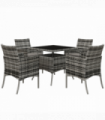 Outsunny 4 Seater Rattan Garden Furniture Set w/ Tempered Glass Tabletop - Grey