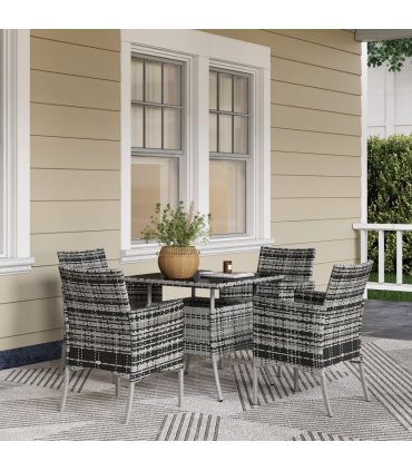 Outsunny 4 Seater Rattan Garden Furniture Set w/ Tempered Glass Tabletop - Grey
