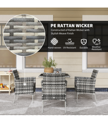 Outsunny 4 Seater Rattan Garden Furniture Set w/ Tempered Glass Tabletop - Grey