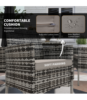 Outsunny 4 Seater Rattan Garden Furniture Set w/ Tempered Glass Tabletop - Grey