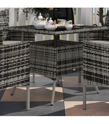 Outsunny 4 Seater Rattan Garden Furniture Set w/ Tempered Glass Tabletop - Grey