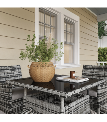 Outsunny 4 Seater Rattan Garden Furniture Set w/ Tempered Glass Tabletop - Grey