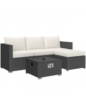 Outsunny 4 Seater Rattan Sofa Set with Footstool Thick Cushions Black Cream