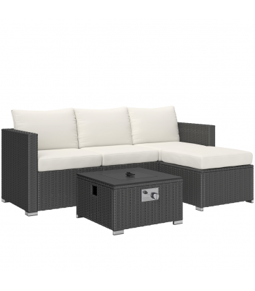 Outsunny 4 Seater Rattan Sofa Set with Footstool Thick Cushions Black Cream