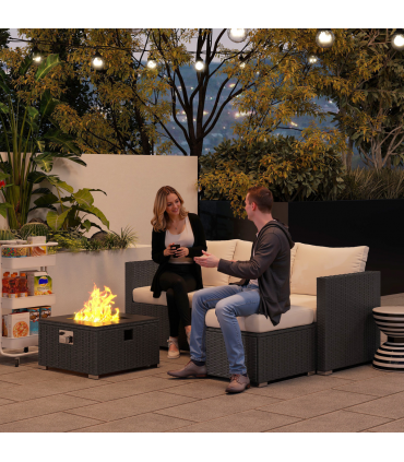 Outsunny 4 Seater Rattan Sofa Set with Footstool Thick Cushions Black Cream