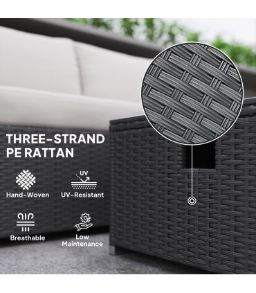 Outsunny 4 Seater Rattan Sofa Set with Footstool Thick Cushions Black Cream