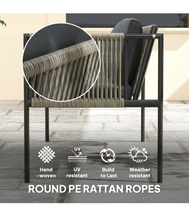 Outsunny 4 Seater Wicker Outdoor Furniture Set with Glass Coffee Table Grey