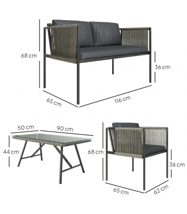 Outsunny 4 Seater Wicker Outdoor Furniture Set with Glass Coffee Table Grey
