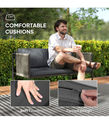 Outsunny 4 Seater Wicker Outdoor Furniture Set with Glass Coffee Table Grey