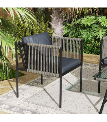 Outsunny 4 Seater Wicker Outdoor Furniture Set with Glass Coffee Table Grey