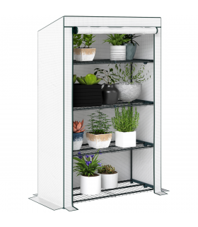 Outsunny 4 Tier Lean-to Mini Greenhouse with Reinforced PE Cover, Green