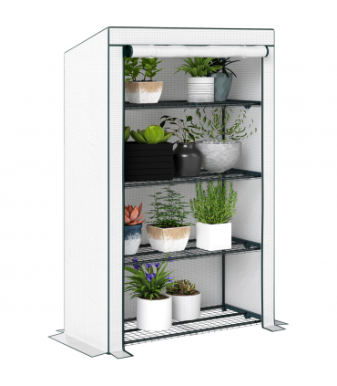 Outsunny 4 Tier Lean-to Mini Greenhouse with Reinforced PE Cover, Green