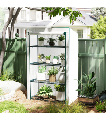 Outsunny 4 Tier Lean-to Mini Greenhouse with Reinforced PE Cover, Green