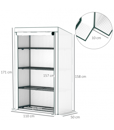 Outsunny 4 Tier Lean-to Mini Greenhouse with Reinforced PE Cover, Green