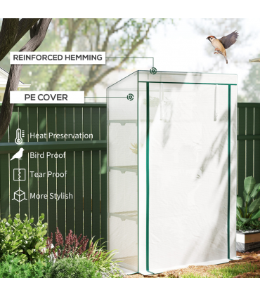 Outsunny 4 Tier Lean-to Mini Greenhouse with Reinforced PE Cover, Green