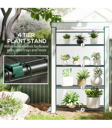 Outsunny 4 Tier Lean-to Mini Greenhouse with Reinforced PE Cover, Green