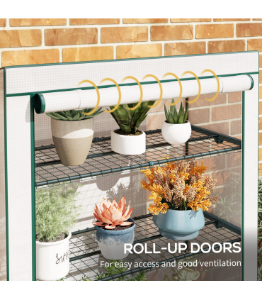 Outsunny 4 Tier Lean-to Mini Greenhouse with Reinforced PE Cover, Green