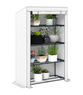 Outsunny 4 Tier Lean-to Mini Greenhouse with Reinforced PE Cover, Grey