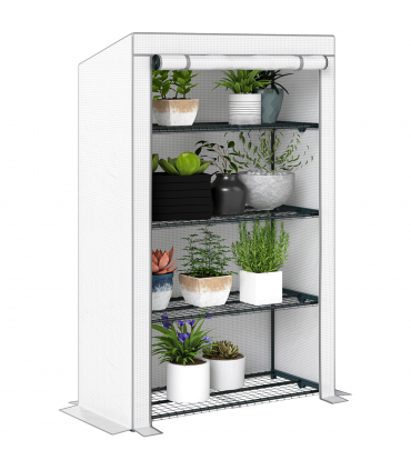 Outsunny 4 Tier Lean-to Mini Greenhouse with Reinforced PE Cover, Grey